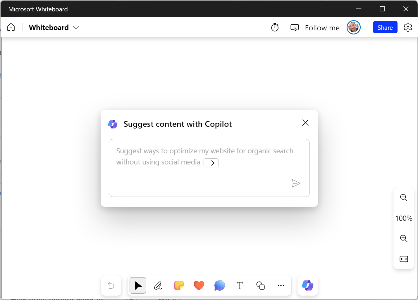 Using Copilot in Whiteboard.