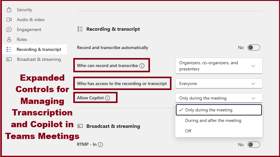 Expanded Controls for Managing Transcription and Copilot in Teams Meetings
